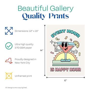 Palettes and Prints Retro Wall Art for Room Aesthetic, Preppy Posters, Preppy Room Decor, Bar Cart D...