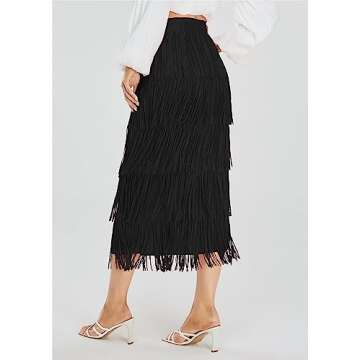 Kisidoo Women's Fringe Trim High Waist Short Pencil Bodycon Skirts - Elegant Summer Maxi Skirt