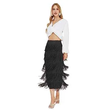 Kisidoo Women's High Waist Fringe Pencil Skirt - Stylish and Elegant