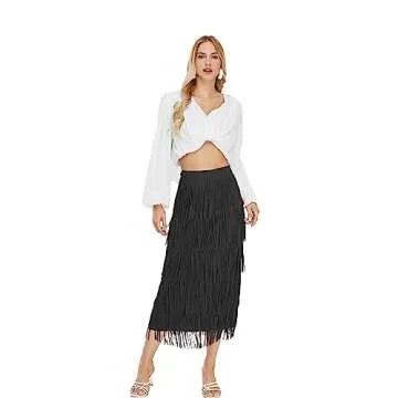 Kisidoo Women's High Waist Fringe Pencil Skirt - Stylish and Elegant