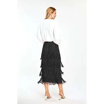 Kisidoo Women's High Waist Fringe Pencil Skirt - Stylish and Elegant