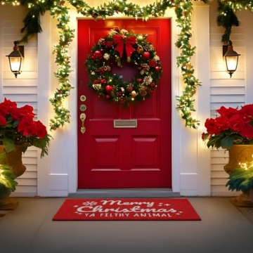 KANKUN Merry Christmas Door Mat Outdoor 30x17 Inch - Elegant Winter Holiday Coir Doormat, Absorbent ...
