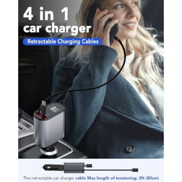 Retractable 4 in 1 Fast Car Charger 66W