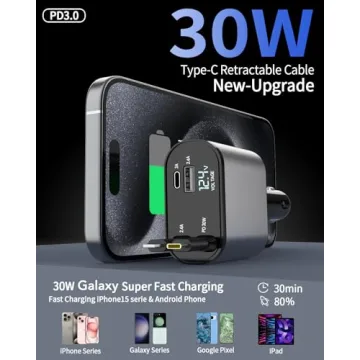 Retractable 4 in 1 Fast Car Charger 66W