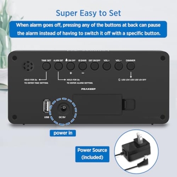 Peakeep Digital Alarm Clock with USB Charging & Bright Display