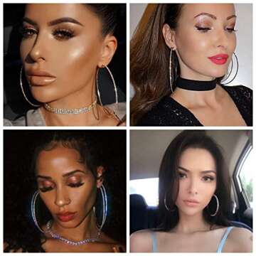 7 Pairs Gold Silver Big Sparkly Crystal Hoop Earrings Set 3-10cm Large Round Party Earrings Set Jewelry for Gift Bridal Wedding Date (silver)