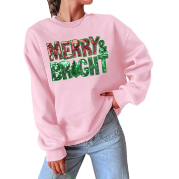 Christmas Sweatshirts for Women Merry and Bright Sweatshirt Sequin Merry Christmas Shirt Xmas Holida...