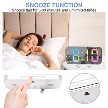 U-pick Digital Alarm Clock, 6.6” LED Mirror Alarm Clock for Bedroom, Digital Clocks Large Display with Auto Dimming, 12/24H, Dual USB Charger Ports, Desk Clock for Bedroom Home Office Decor- White