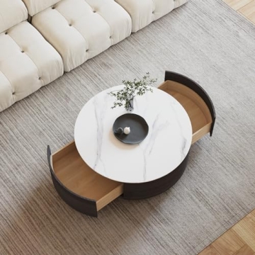 Sdorens Modern Round Coffee Table with Drawers and Style
