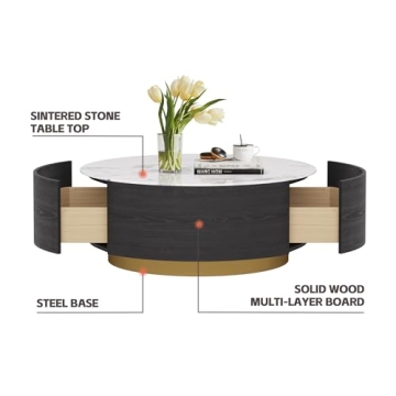 Sdorens Modern Round Coffee Table with Drawers and Style