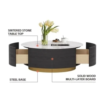 Sdorens Modern Round Coffee Table with Drawers and Style