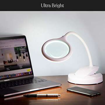 Brightech LightView Portable - Battery Powered Magnifying Glass with Bright LED Light, Stand & Clamp - Magnifying Lamp for Mobile Estheticians, Makeup Artists, Painting, Sewing, Crafts, Reading