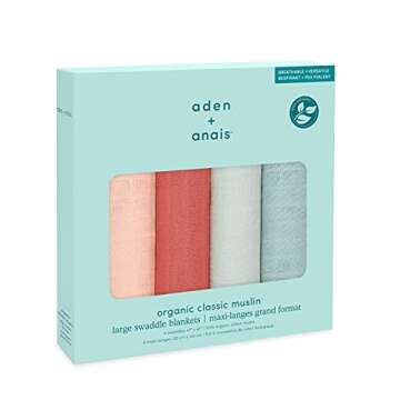 aden + anais Swaddle Blanket, 100% Organic Cotton Muslin Blankets for Girls & Boys, Baby Receiving Swaddles, Ideal Newborn & Infant Swaddling Set, Perfect Shower Gifts, 4 Pack, Mother Earth
