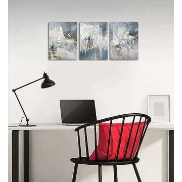 Blue Gray Abstract Wall Art - Modern Abstract Canvas Pictures for Wall Decor Comtemporary Abstract Painting Artwork for Living Room Bedroom Kitchen Office Home Wall Decorations 12" x 16" Set of 3
