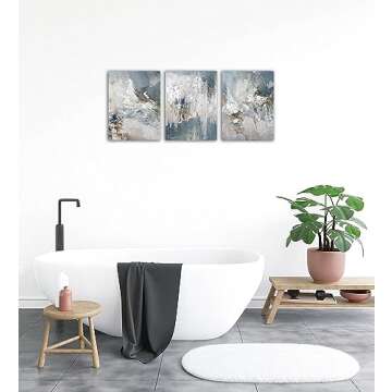Blue Gray Abstract Wall Art - Modern Abstract Canvas Pictures for Wall Decor Comtemporary Abstract Painting Artwork for Living Room Bedroom Kitchen Office Home Wall Decorations 12" x 16" Set of 3