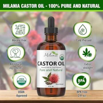 Premium Organic Castor Oil (2 fl. oz.) - Pure Cold-Pressed Beauty & Skincare Serum - Eyelash & Eyebrow Hair Growth Enhancer