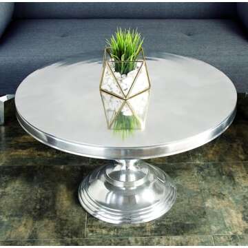 Deco 79 Aluminum Metal Living Room Coffee Table Sleek Ball Centered Base Table, Center Table 30" x 30" x 19", Silver