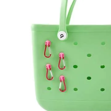Vagocom 2Pcs Hooks Set Charms Accessories for Bogg Bags and Simply Southern Bag - Insert Hook Holder with Small Key Chain Clip for Small & Large Beach Tote - Multiple Color Options(Pink)