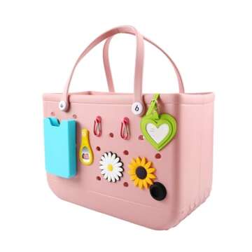 Vagocom 2Pcs Hooks Set Charms Accessories for Bogg Bags and Simply Southern Bag - Insert Hook Holder with Small Key Chain Clip for Small & Large Beach Tote - Multiple Color Options(Pink)