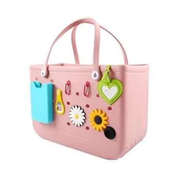 Vagocom 2Pcs Hooks Set Charms Accessories for Bogg Bags and Simply Southern Bag - Insert Hook Holder with Small Key Chain Clip for Small & Large Beach Tote - Multiple Color Options(Pink)