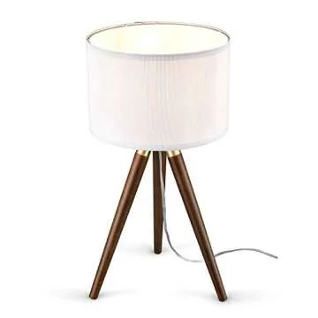 Light Society Celeste Tripod Table Lamp, Walnut Wood Legs with Satin Nickel Finish and White Fabric Shade, Mid Century Contemporary Modern Style Table Lamp