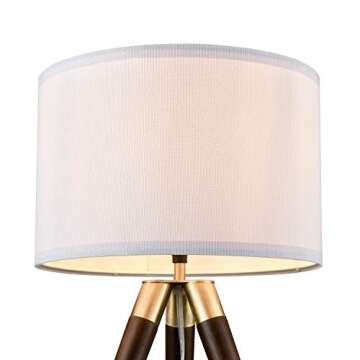 Light Society Celeste Tripod Table Lamp, Walnut Wood Legs with Satin Nickel Finish and White Fabric Shade, Mid Century Contemporary Modern Style Table Lamp