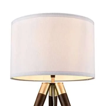 Light Society Celeste Tripod Table Lamp, Walnut Wood Legs with Satin Nickel Finish and White Fabric Shade, Mid Century Contemporary Modern Style Table Lamp