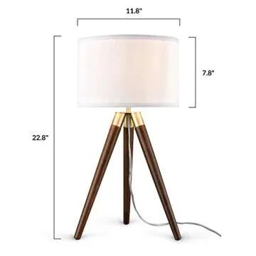Light Society Celeste Tripod Table Lamp, Walnut Wood Legs with Satin Nickel Finish and White Fabric Shade, Mid Century Contemporary Modern Style Table Lamp