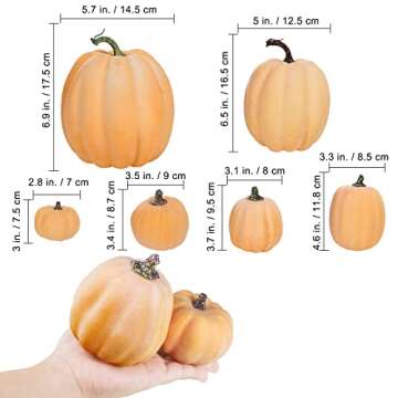 7 Pcs Assorted Sizes Artificial Fall Pumpkins Faux Orange Pumpkins Decorative Pumpkins Foam Pumpkins...
