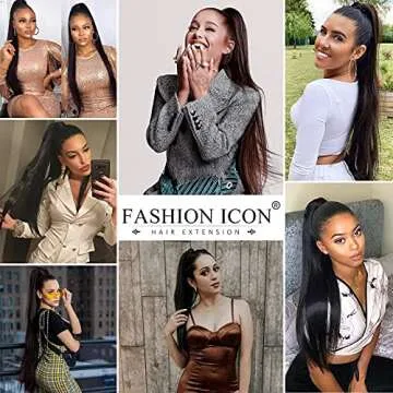 Fashion Icon Long Straight Drawstring Ponytail 30 Inch Synthetic Clip in Ponytail Extension for Women (1B#，170g)