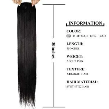 Fashion Icon Long Straight Drawstring Ponytail 30 Inch Synthetic Clip in Ponytail Extension for Women (1B#，170g)