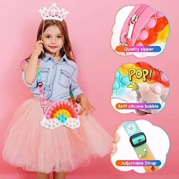 Tckoll Girls Fidget Purse - Rainbow Pop Bag for Kids