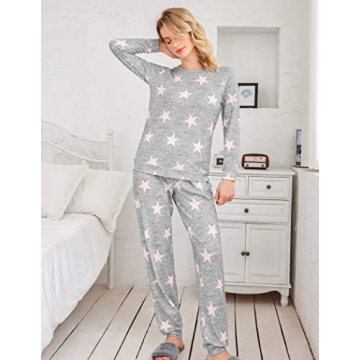 Ekouaer Women’s Cozy Pajama Set with Star Print
