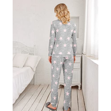Ekouaer Women’s Cozy Pajama Set with Star Print