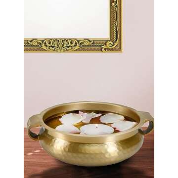 Serene Spaces Living Gold Handi Bowl: Hammered Texture, Decor for Living Rooms, Entryways, Restaurants, Indian Wedding. Table Centerpiece in Aluminum or Brass, Aluminum, 3" Tall & 8.25" Dia