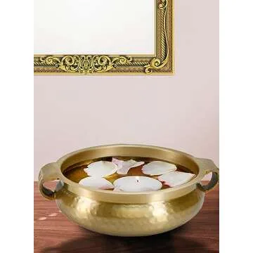 Serene Spaces Living Gold Handi Bowl: Hammered Texture, Decor for Living Rooms, Entryways, Restaurants, Indian Wedding. Table Centerpiece in Aluminum or Brass, Aluminum, 3" Tall & 8.25" Dia