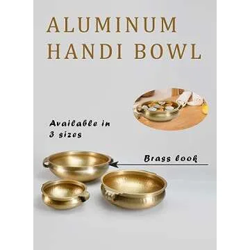 Serene Spaces Living Gold Handi Bowl: Hammered Texture, Decor for Living Rooms, Entryways, Restaurants, Indian Wedding. Table Centerpiece in Aluminum or Brass, Aluminum, 3" Tall & 8.25" Dia