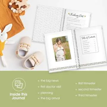 Pearhead My Pregnancy Journal - 74-Page Memory Book and Photo Album, Gender Neutral Planner for Expecting Moms, Includes Milestone Sections and Ultrasound Photo Insert