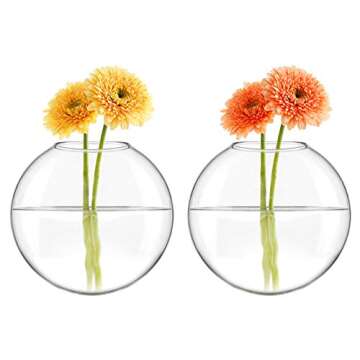 Mkono Wall Hanging Glass Terrariums Planter Oblate Flower Vase for Hydroponics Plants, Bathroom, Home Office Living Room Decor, Set of 2