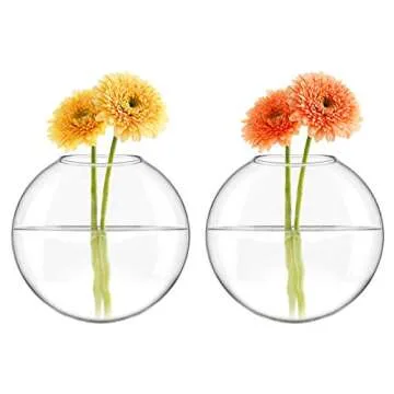 Mkono Wall Hanging Glass Terrariums Planter Oblate Flower Vase for Hydroponics Plants, Bathroom, Home Office Living Room Decor, Set of 2