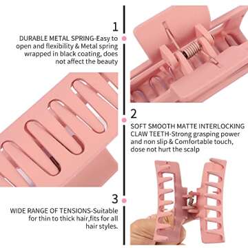 Ahoney 5 Pack Cute Pink Hair Clips 3.4-4.3 Inch Jaw Clips for Hair Big Hair Clamp Butterfly Flower Pink Hair Accessories for Women Non Slip Hair Styling for Girls