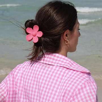 Ahoney 5 Pack Cute Pink Hair Clips 3.4-4.3 Inch Jaw Clips for Hair Big Hair Clamp Butterfly Flower Pink Hair Accessories for Women Non Slip Hair Styling for Girls