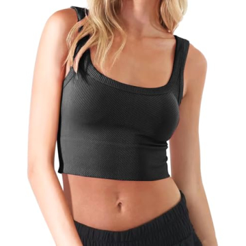 CHYRII Women's Chic Square Neck Ribbed Crop Top for Summer