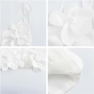 TISTIK Women's 3D Flower Crop Top Elegant Lace-up Camisole Skinny Spaghetti Strap Tank Top Vest Vacation Outfits, Medium, White