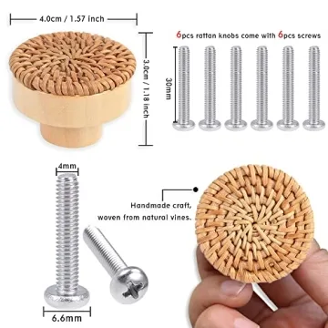 ETIUC 6pcs Handmade Rattan Drawer Knobs for Chic Furniture