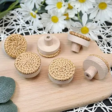ETIUC 6pcs Handmade Rattan Drawer Knobs for Chic Furniture