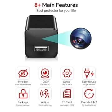 64GB Hidden Camera Camera Charger - HD 1080P Wireless Mini Nanny Cam Indoor Home Security with Motio...
