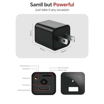 64GB Hidden Camera Camera Charger - HD 1080P Wireless Mini Nanny Cam Indoor Home Security with Motion Detection，Video-Only