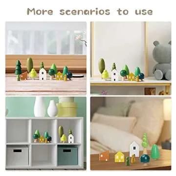Wooden Forest House Stacking Toy Set with 13PCS Wood Miniature Tree Blocks Set Elegant Ornaments for Home Decor Accessories for Baby 36 Months+