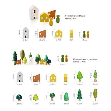 Wooden Forest House Stacking Toy Set with 13PCS Wood Miniature Tree Blocks Set Elegant Ornaments for Home Decor Accessories for Baby 36 Months+